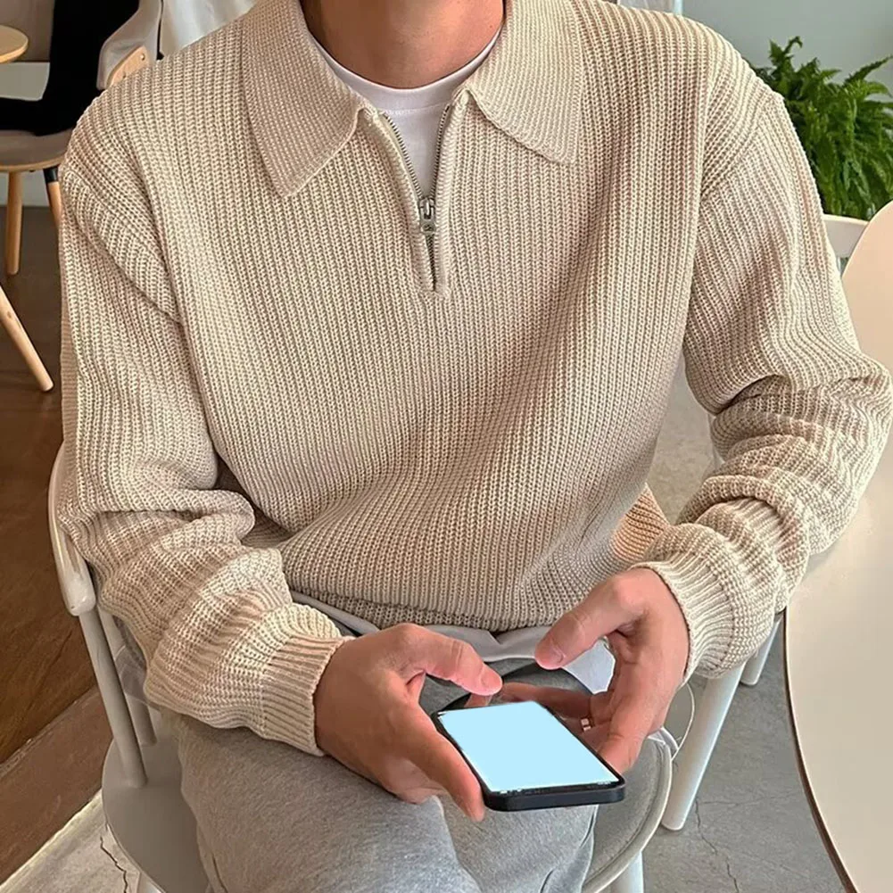 

Mens Fashion Forward Long Sleeve Shirt Trendy Loose Sweatshirt with Classic Lapel Detail Suitable for All Seasons