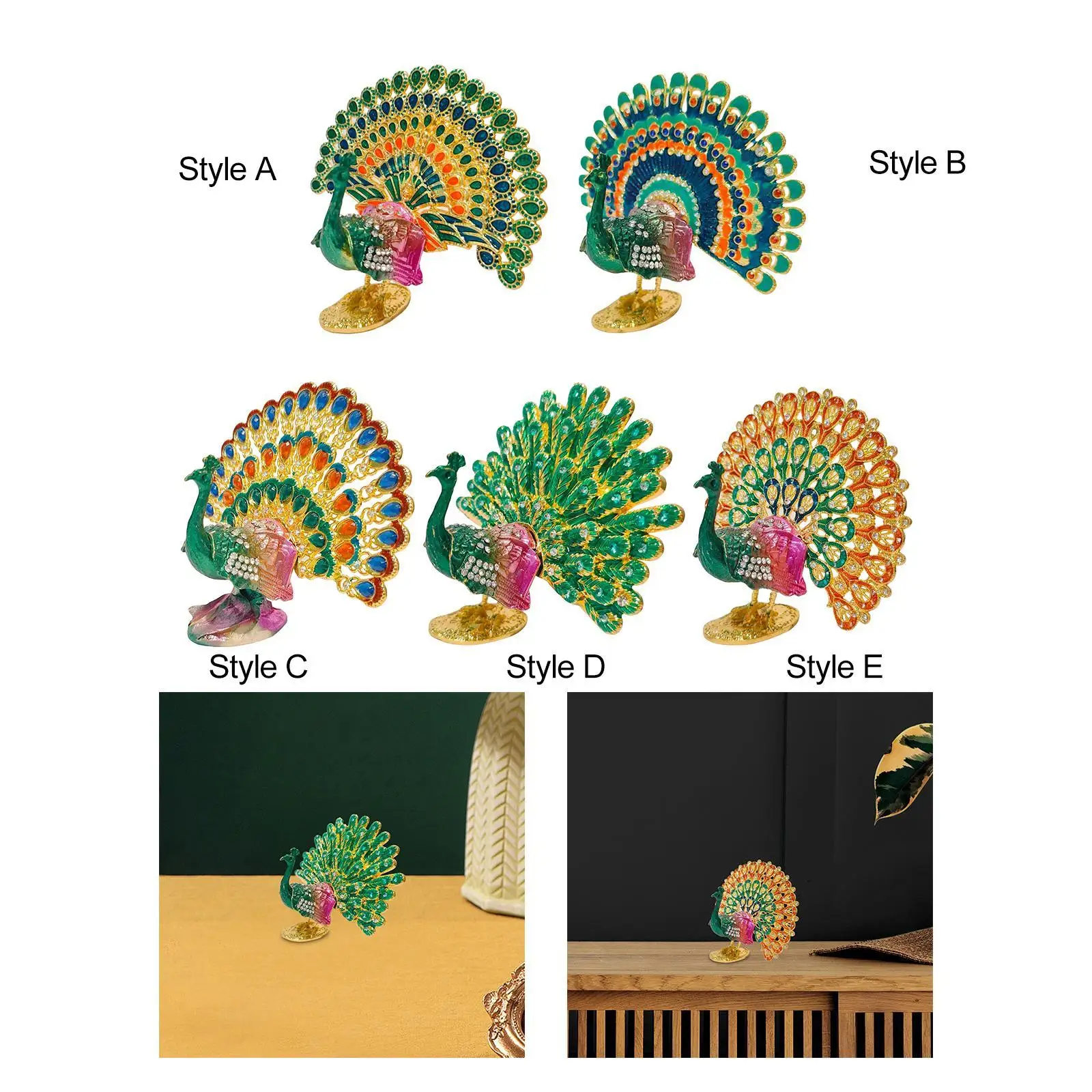 Peacock Statue Collection Display Realistic Gift Tabletop Centerpiece Ornament for Bookshelf Table Farmhouse Backyard Decoration