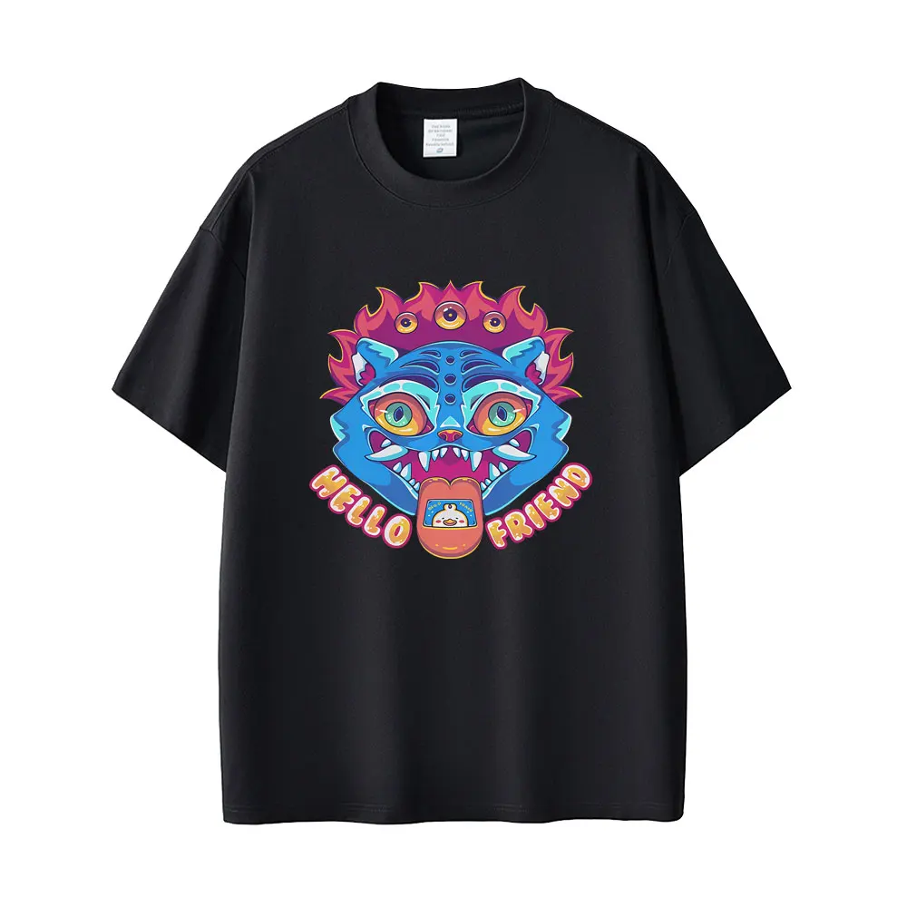 

Kpop Demon Hunters Derpy Tiger Hello Friend T Shirt Men Women Cartoon Casual Funny T-shirts Men's Fashion Oversized Streetwear