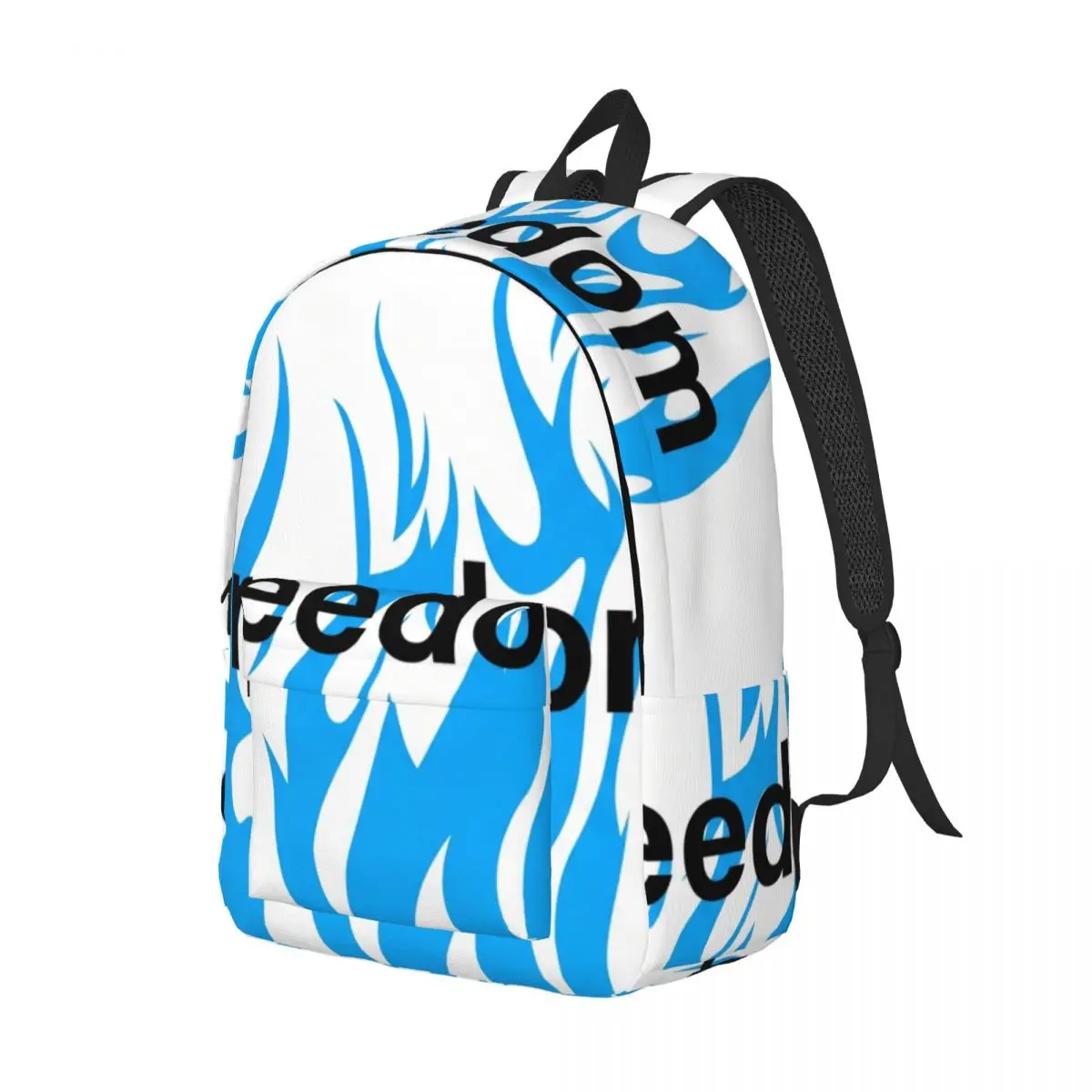 Aesthetic School Backpack Center Freedom Flame Modern Graphic White Electric Blue Black Streetwear Bookbag for Teens College Gym
