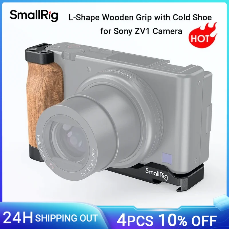 SmallRig ZV1 L-Shape Wooden Grip with Cold Shoe for Sony ZV1 Camera L Bracket Plate With Handgrip Vlogging Camera Plate - 2936