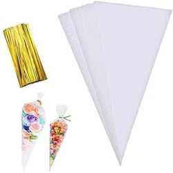 Bolsa de dulces para decoración de fiesta de cumpleaños, almacenamiento de cono transparente de celofán dulce, favores de boda