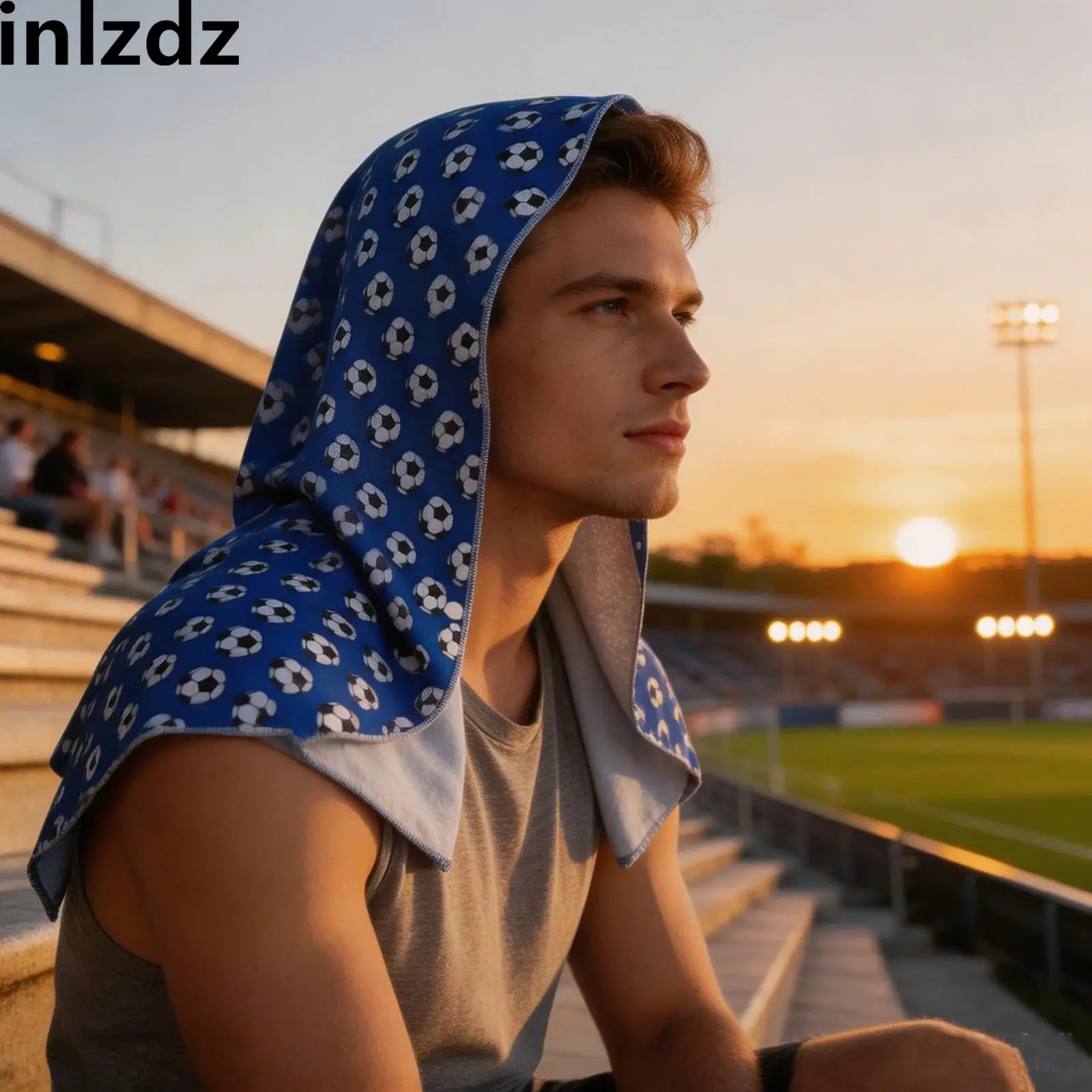 

Men Cooling Hoodie Towel Football-printed Sun-shading Quick-dry Cooling Headscarf Towel for Sports Events