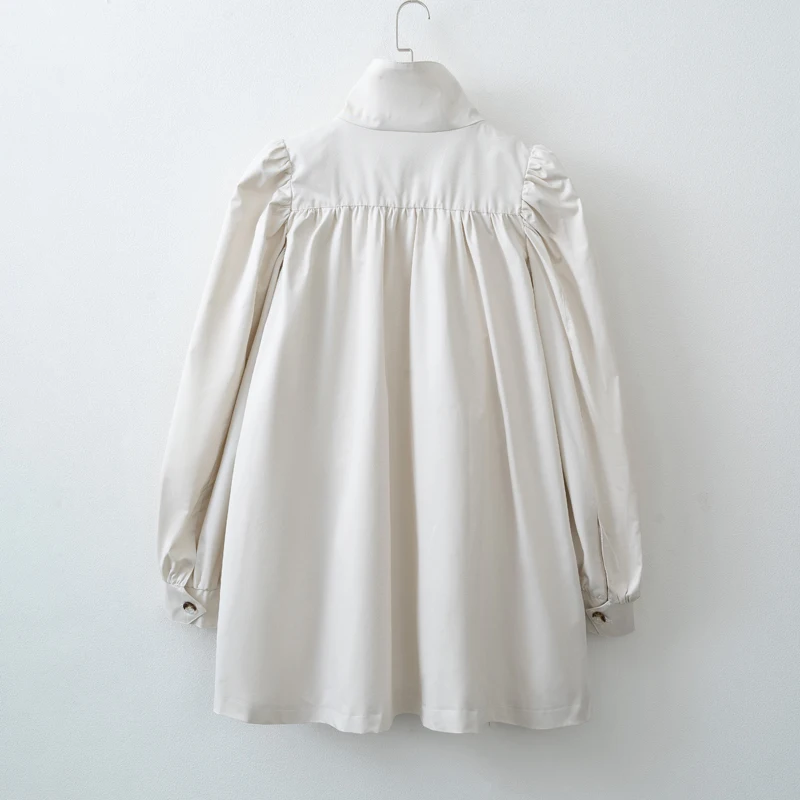 Women's Puff Sleeve Cotton Trench Coat for Spring and Fall