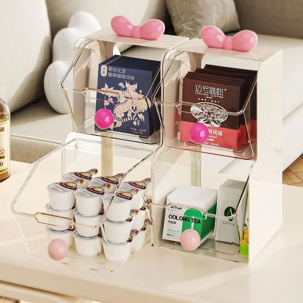 

New Multifunctional Coffee Tea Bag Storage Box Clear 2-Layers Desktop Storage Shelf Acrylic Durable Organizer Shelf