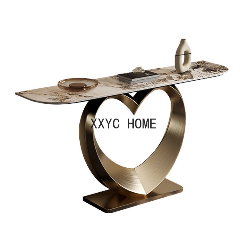 

Heart-Shaped Stone Plate Console Hyundai Minimalist Aisle Console Tables Stainless Steel Decorative Shelf