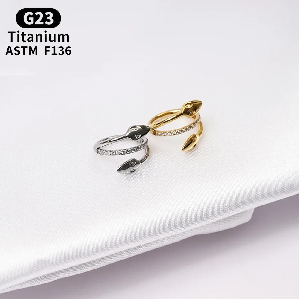 G23 Titanium CZ Double Nose Ring Hoop Higned Segment Snake Clicker Triple Ring Earrings Helix Cartliage Body Piercing Jewelry