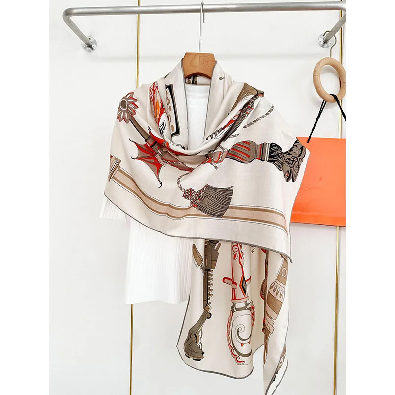 

70% wool and 30% mulberry silk long shawl, 180x65cm, retro-style scarf for women to keep warm in autumn and winter