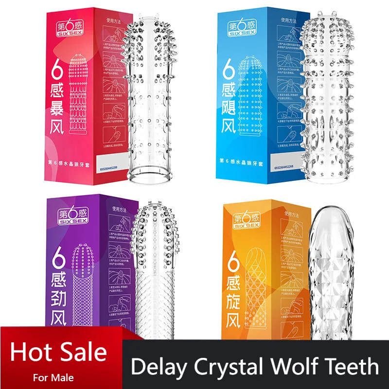 Adult Reusable Penis Covers Extender Sex Toy Delay Crystal Wolf Teeth Condoms For Men Dildos Crystal Penis Sleeve Couple Sex Toy