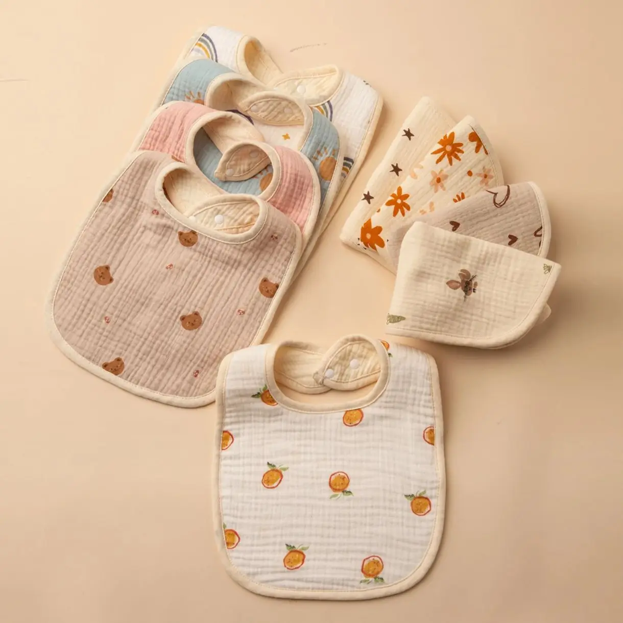 Babadores de algodão macio para bebê recém-nascido, crepe, gaze, em forma de U, arrotos, bandana, lenço, toalha para meninos e meninas, alimentação Drool Bib