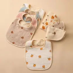 Crepe Cotton Gauze Soft Baby Bibs U Print Shaped Newborn Burp Cloths Bandana Scarf Towel for Baby Boys Girls Feeding Drool Bib