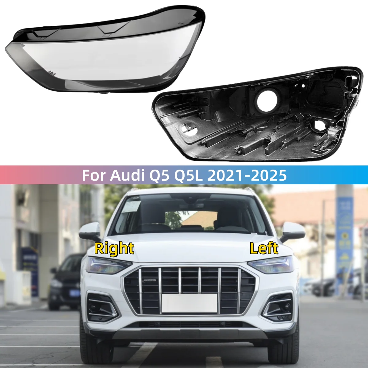 

For AUDI Q5 2021 2022 2023 2024 2025 Car Interior Replacement Parts Headlights Lamp Lens Car Hood Lights Bases