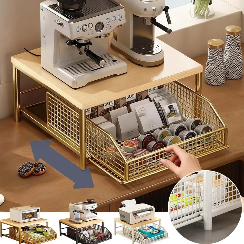 

Bar Tabletop Storage Shelf White Gold Black Racks with Drawer Space Saving Countertop Storage Shelves for Appliances Tableware