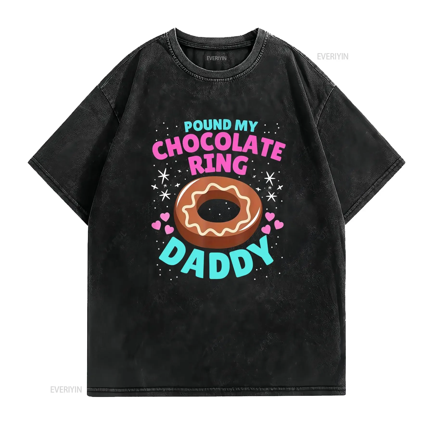 Męska Śmieszna Koszulka z Napisem Pound My Chocolate Ring Daddy Retro Donut Hearts Nowość Luźny Krój Odzież Codzienna vintage