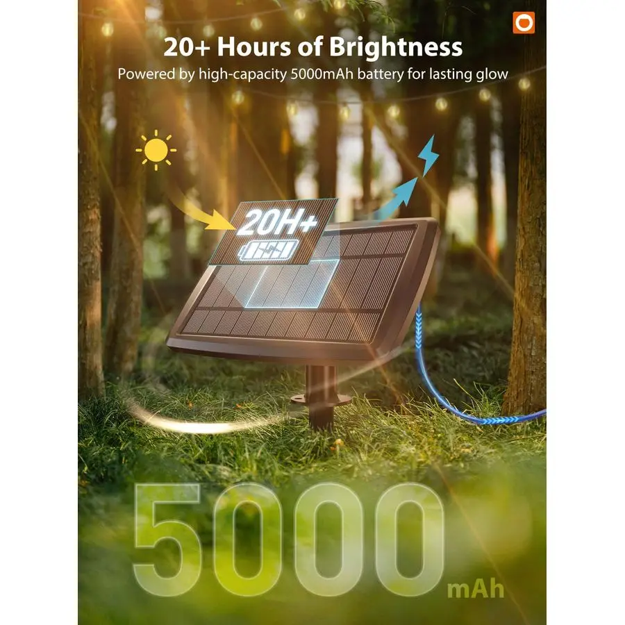 100FT Solar String Lights Outdoor with Remote, 54 LED Shatterproof Bulbs, Dimmable amp Timable, 3 Light Modes, G40 Waterproof So