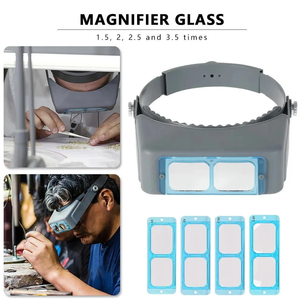 Head Mount Glasses Magnifier 1.5X 2X 2.5X 3.5X Magnifying Glass 4 Lens Optical Handsfree Binocular Magnifier For Watch Repair