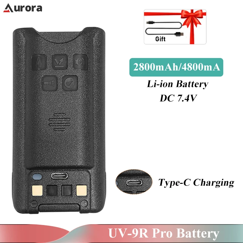 Baofeng UV-9R Pro Li-ion Battery 2800/4800mAh UV-9R Plus Enlarge Li-ion Batteries Type-C Charging BL-9 GMRS-9R Radio Replacement