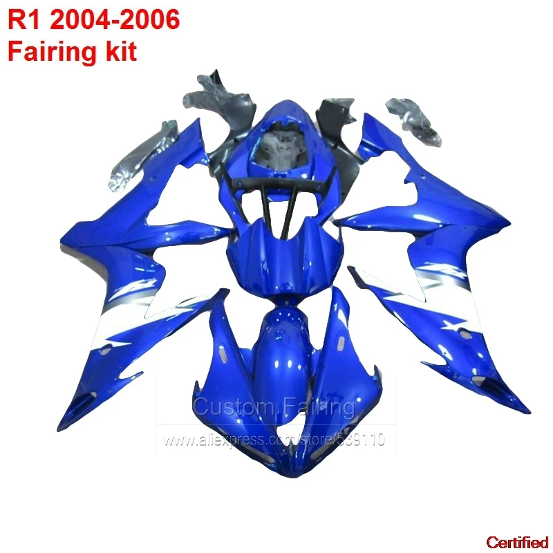 

White Blue Fairing Kit For YAMAHA YZF R1 04 05 ( Glossy Free Sticker ) 2004 2005 2006 ZXMT Fairings SZ101