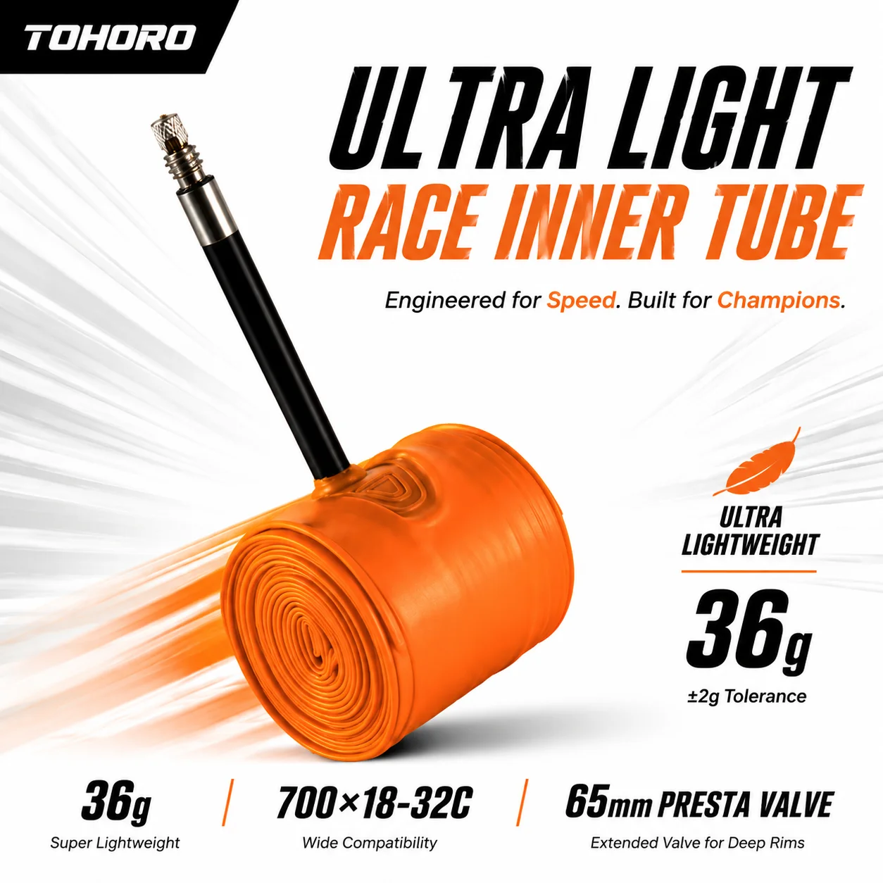 High Elasticity Compact Ultralight Bicycle Inner Tube 36g 700 X 18 25 28 32 35 38C Road Bike TPU Tube French Valve Inner Tube