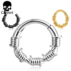 Casvort 1PCS 8mm Stainless  Barbed Wire Nose Rings Septum Hinged Clip Cartilage 16g Hoop Earrings Piercing Jewelry Chic Wild