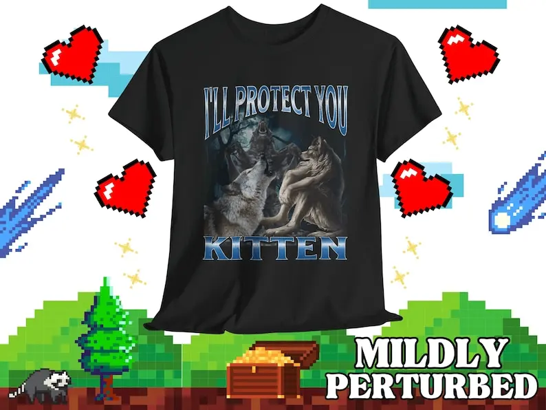 I'll Protect You Kitten Funny Werewolf Meme Bootleg T-shirt, Cringe Werewolf Ripping Shirt, Ironic Wolf Howling At Moon Meme