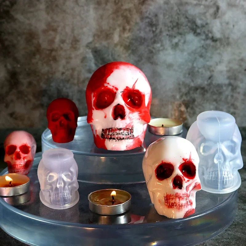 3D Skull Silicone Mold Candle Terror Halloween Aromatherapy Plaster Epoxy Resin Handmade Skeleton Head DIY Home Decorative Gifts