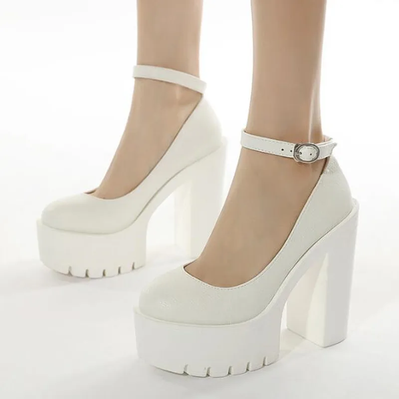 موضة مثير سميكة سوليد حذا فردي للسيدات 13 سنتيمتر عالية الكعب الأوروبية الأمريكية مشبك المرأة منصة الكعوب مضخات حذاء زفاف #1