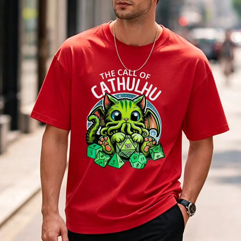 Funny Cat Shirt CALL OF CATHULHU Cthulhu Men T Shirt Cathullu Geeky Cryptid Mindflayer Lovecraft Cat Kitten Playing Ttrpg Dice G