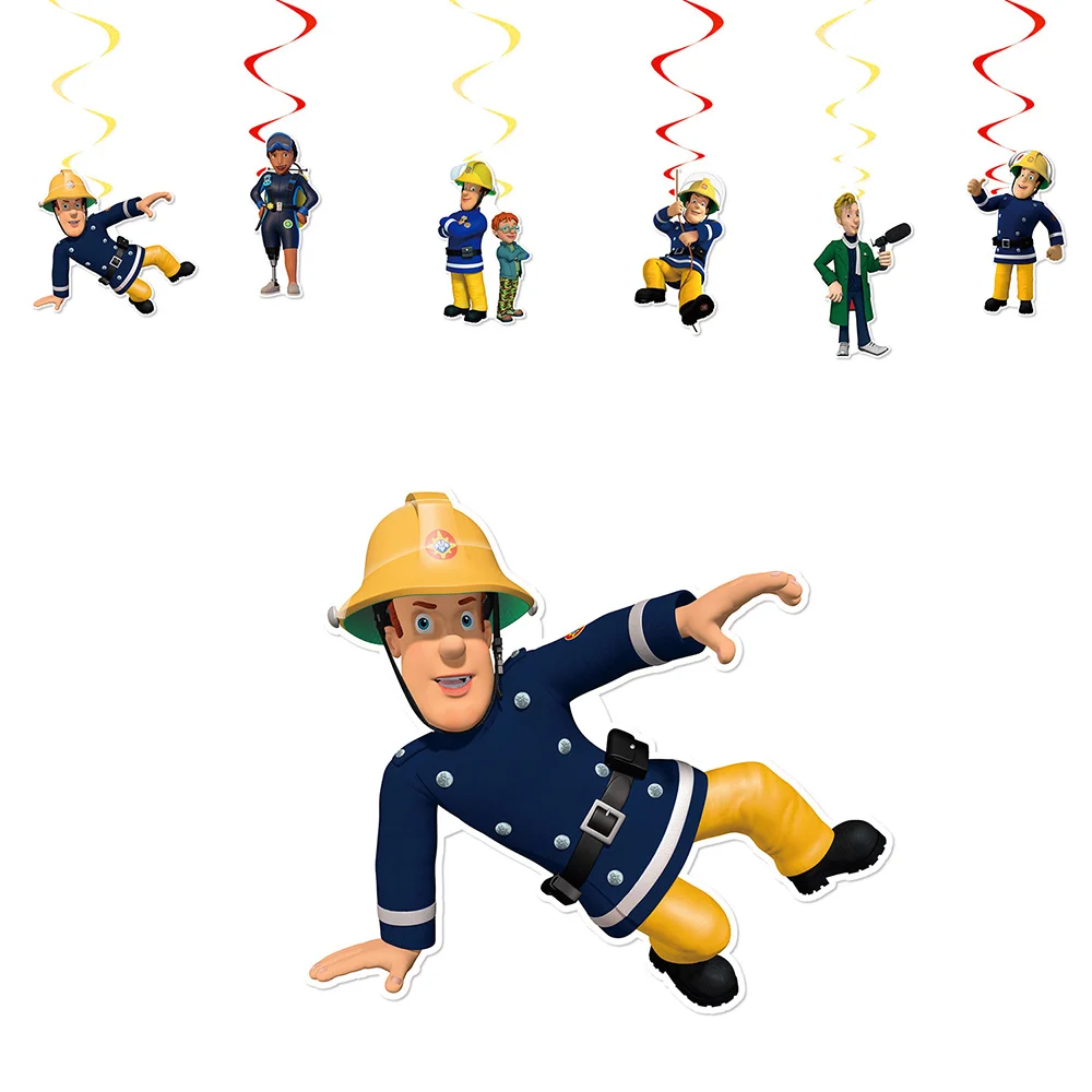 

Fireman Sam Swirl Banner for Boy Birthday Decorations Fire Department Party Hanging Swirls Ceiling Decor Supplies 6pcs/set