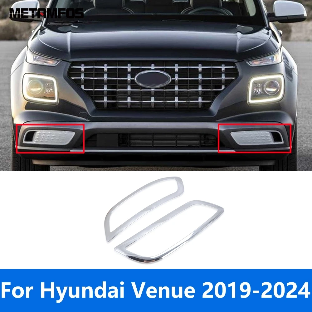 For Hyundai Venue 2019-2022 2023 2024 Chrome Front Fog Light Lamp Cover Trim Foglamp Bumper Protector Accessories Car Styling