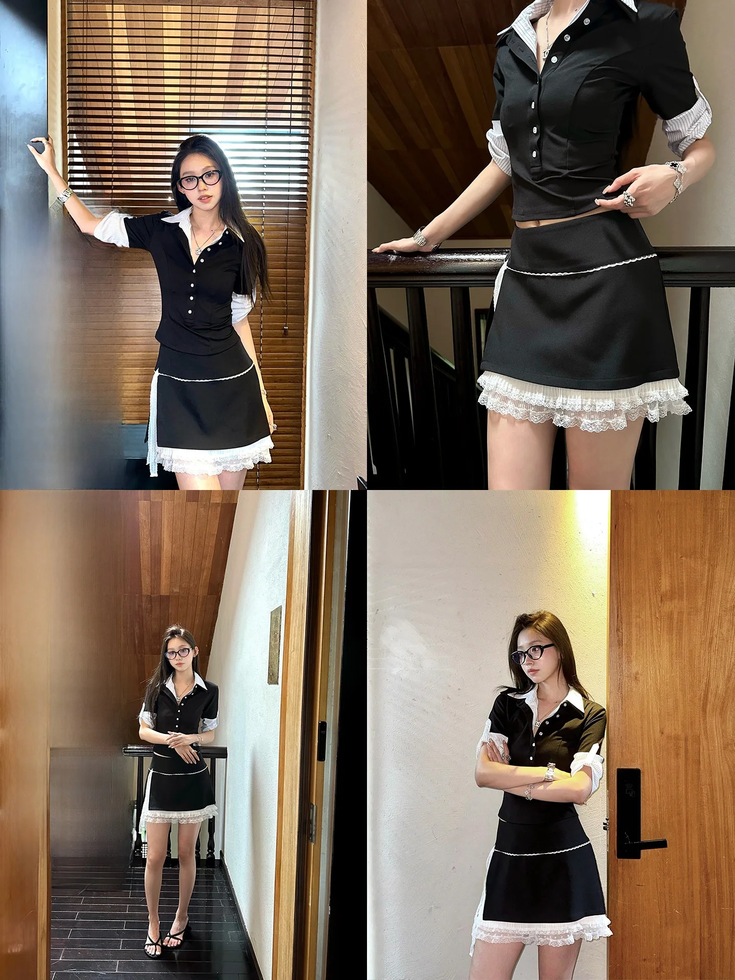 

Летняя женская юбка А-силуэта с завышенной талией, кружевными вставками и узлами, в корейском стиле, для повседневной носки, из полиэстера