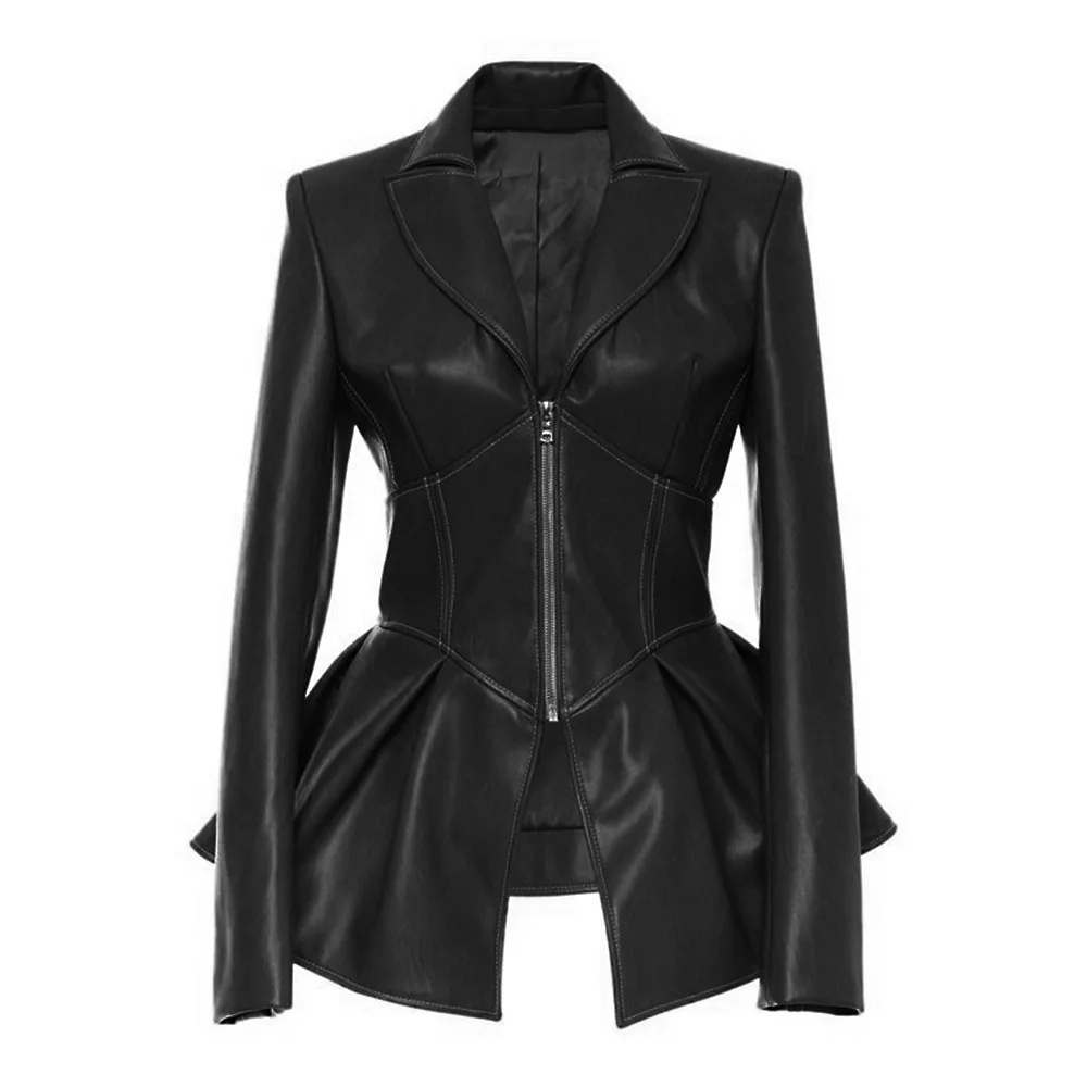 Veste en cuir de rue pour femme, robe de mode, CombPU, noir, mini, marron, décontracté, automne, manteau élégant en Y, haute qualité, nouveau, 2023