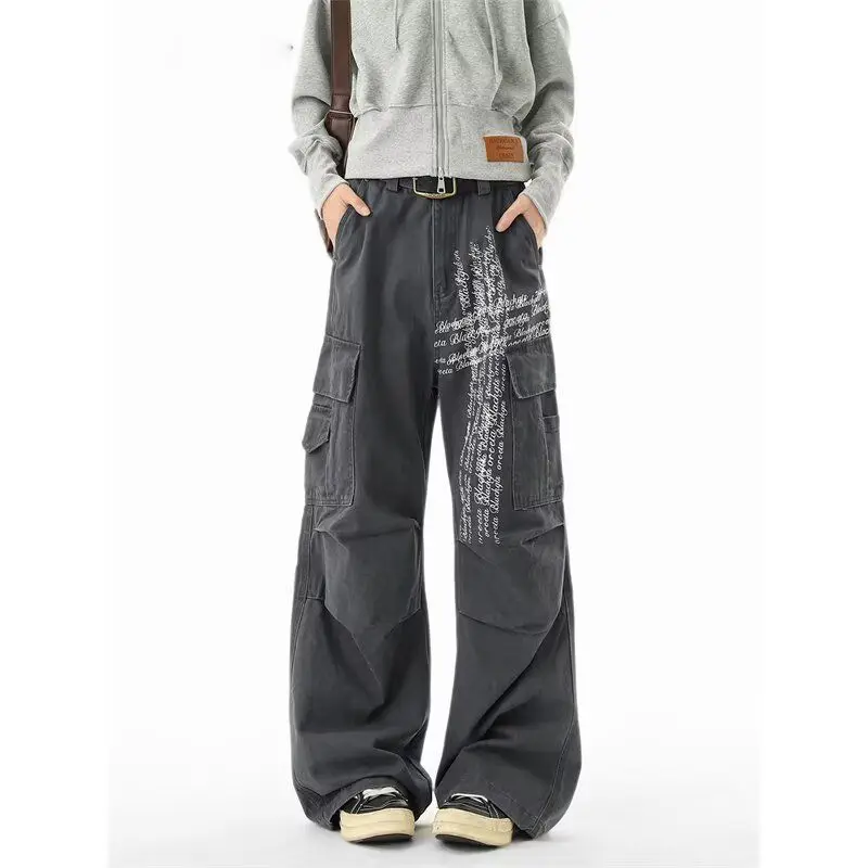 

Свободные брюки в американском ретро-стиле с плиссировкой, унисекс, для работы, в уличном стиле, с широкими штанинами, повседневные, универсальные, длинные