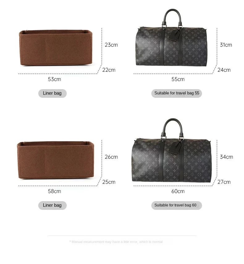Insert Organizer Large Capacity Travel Bag Special liner Bag For Keepall 45 50 55 60 Travel Bag Pull Type lined Bag