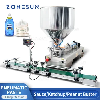 ZONESUN ZS-DTGT1P Riempitrice automatica per crema al miele Pneumatica viscosa salsa di peperoncino liquido gel burro di arachidi con trasportatore