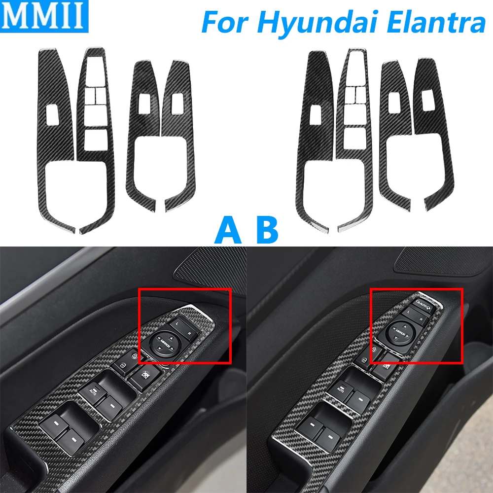 

For Hyundai Elantra PHEV 2017-2020 Carbon Fiber Door Window Lift Switch Control Panel Cover Car Accessories Decoration Sticker