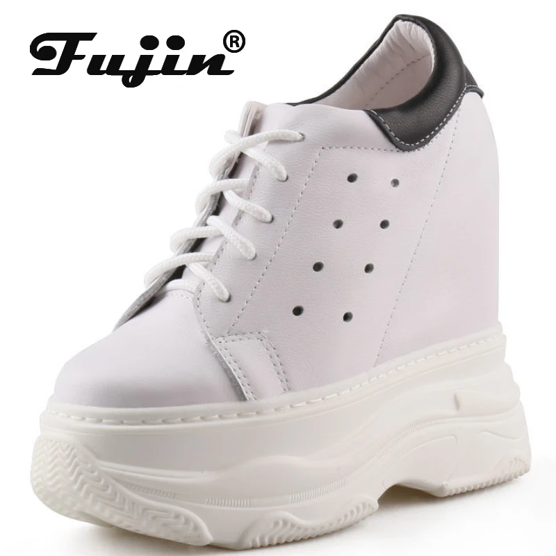 

Fujin 14cm Air Breathable Women Chunky Sneakers Genuine Leather Sandals Hollow Ankle Boots Summer Vulcanize Shoes Platform Wedge