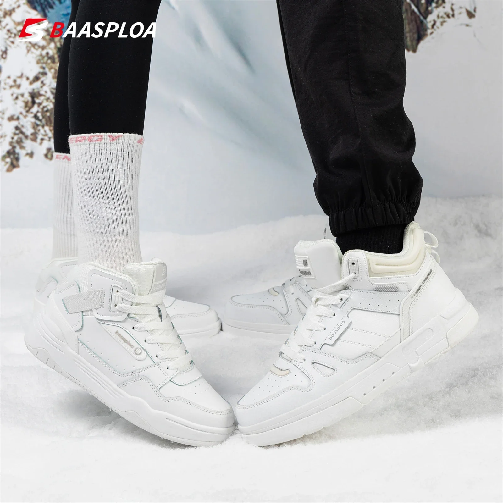 Baasploa Men Winter Boots Comfort Leather Cotton Shoes for Men Thickened Plush Warm Casual Sneakers Male Non-Slip Wear Resistant