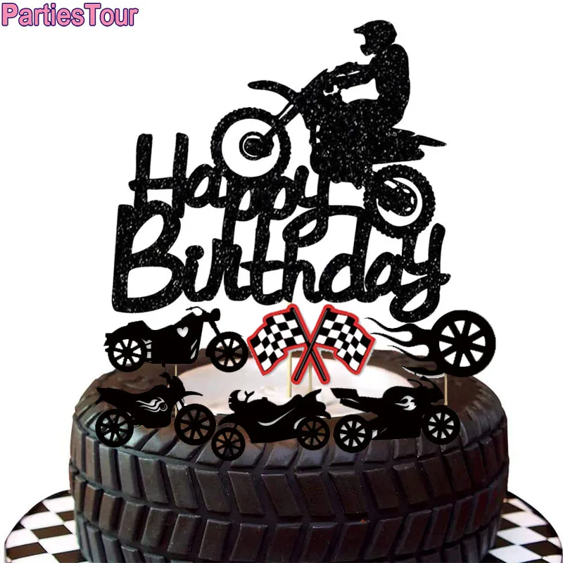 Motocross-Geburtstagsparty-Dekoration, Kuchen-Cupcake-Topper, Motorrad-Banner, Kuchendekoration für Geburtstagsparty-Zubehör für Männer oder Jungen – Detail 15
