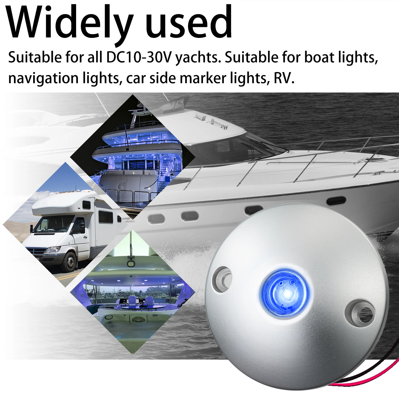 Blue LED Boat Courtesy Light,Marine Interior Dome Ceiling Cabin Light, 2 Inches, Aluminum, DC10-30V for Yachts,RV,Pontoon