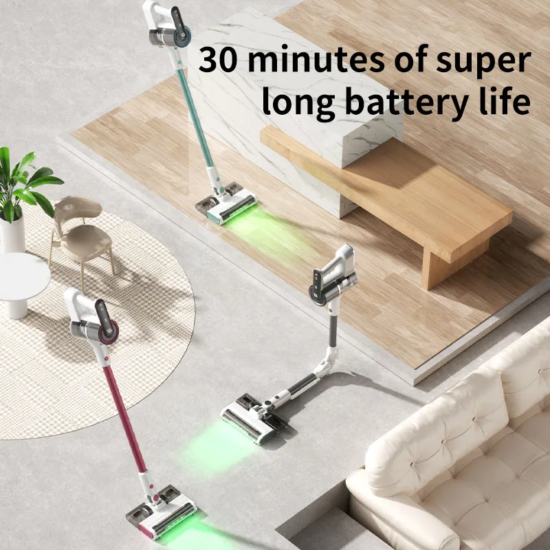 مكنسة كهربائية لاسلكية 15000 باسكال كشف الغبار بالضوء الأخضر 270 °   فرشاة مرنة وقت تشغيل 30 دقيقة 900 مل كوب غبار متعدد الأسطح