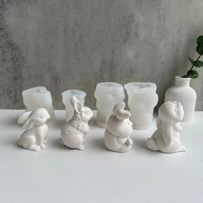 

Rabbit Candle MouldDIYAromatherapy Gypsum Sitting and Looking up at Sitting Rabbit Plaster Silicone Mold Easter