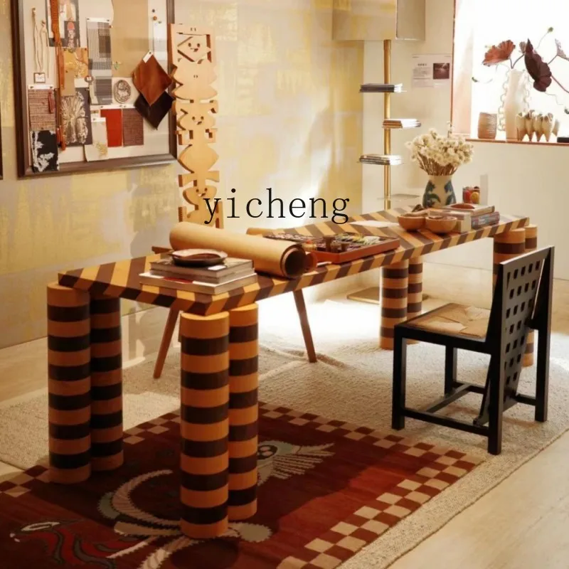 

ZYA wabi-sabi striped table art negotiation table antique retro solid wood dining table simple