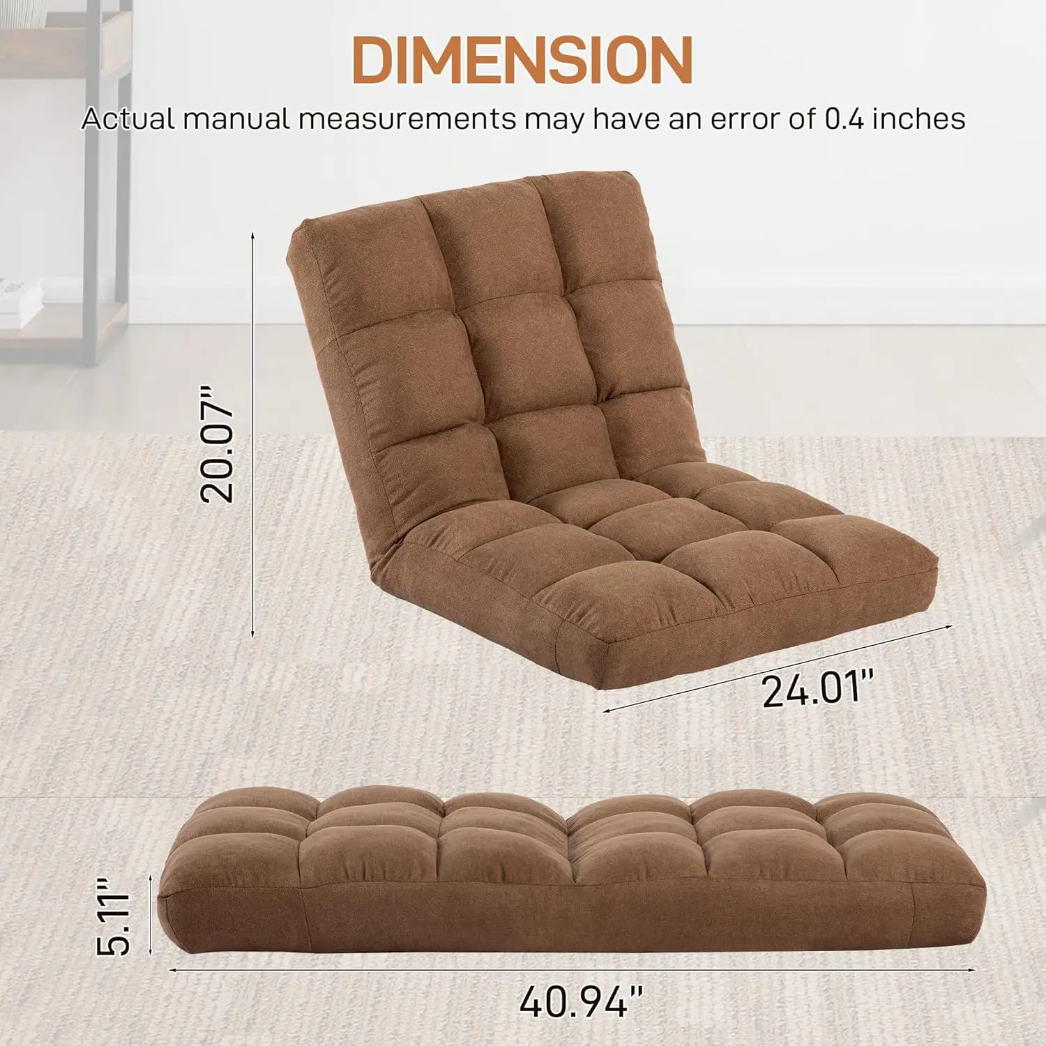 [شحن مجاني! ]كرسي أرضي مع دعم خلفي قابل للطي مع 6 أوضاع قابلة للتعديل، وسرير نوم مبطن، وكرسي ألعاب على الأرض،