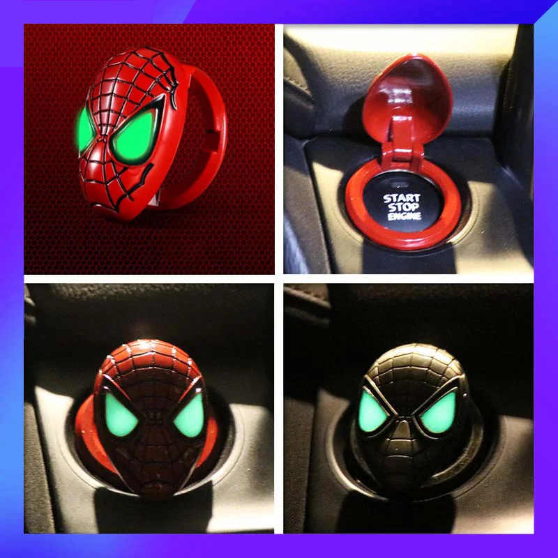 Spider Man Interni auto Motore Scudo di accensione Start Stop Pulsante Interruttore Pulsante Copertura Trim Adesivo 3D Interni auto Regali Uomo