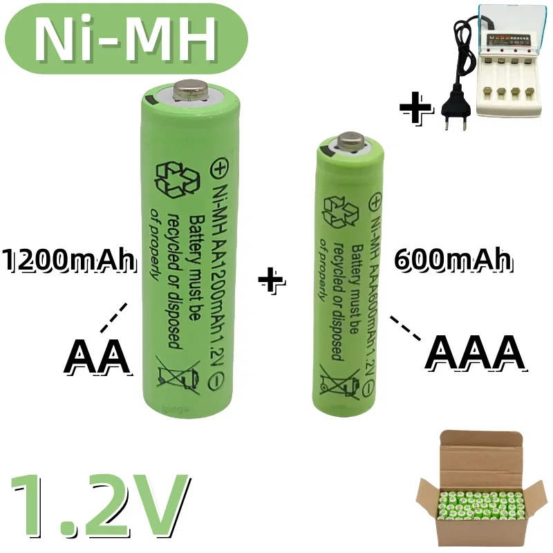 Batería recargable de 1,2 V, AA, 1200mAh, Ni-MH, AAA, 600mAh, Ni-MH, AA, AAA