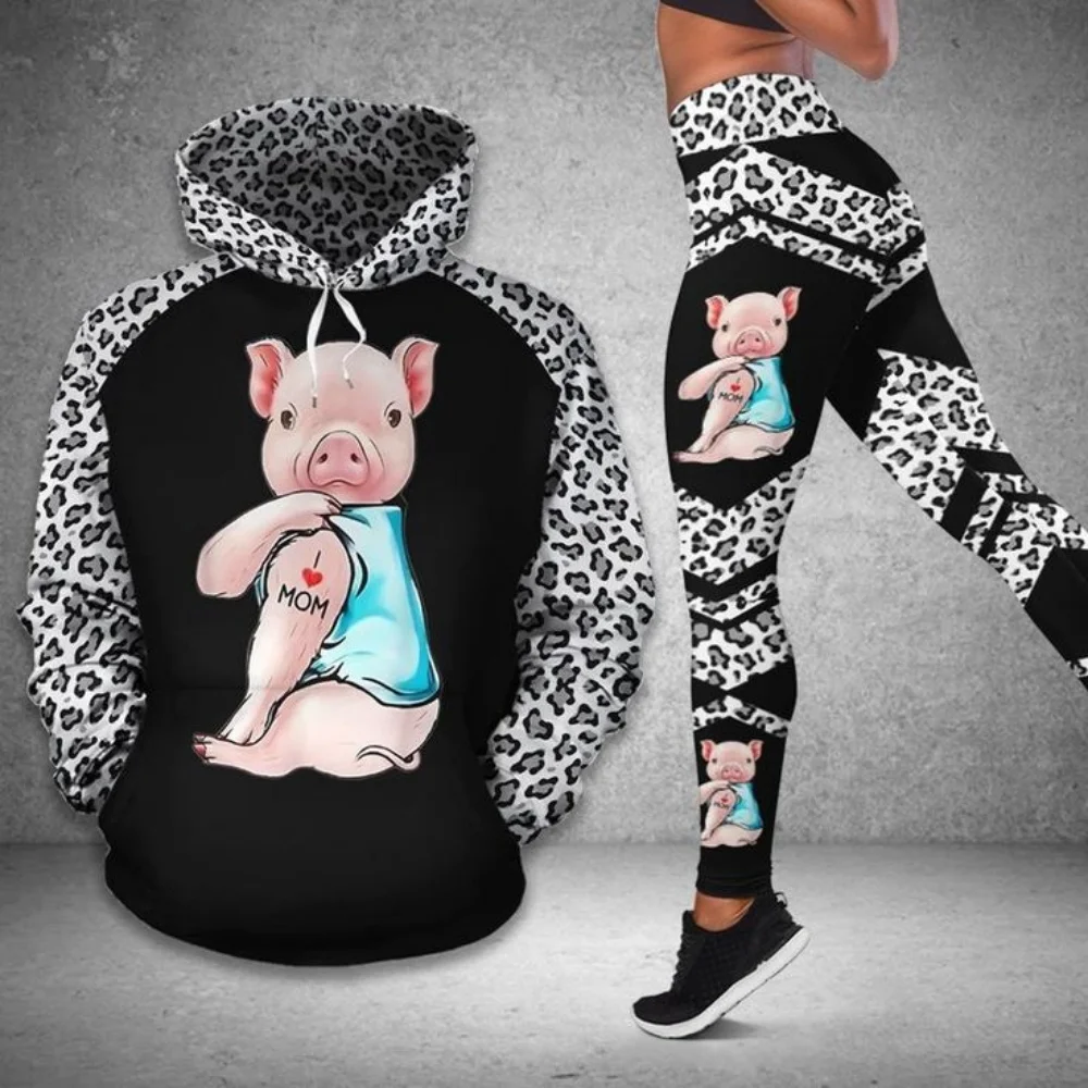 2025 New Personalized Street Fashion 3D Printing Cute Pig Girl Sweater Set - Hoodies - Funny Fashion Sweatshirts Leggings Sexy O