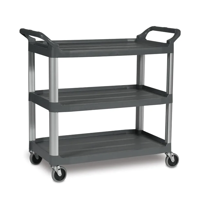 Rubbermaid Commercial Products Heavy Duty 3-Shelf Rolling Service/Utility/Push Cart, 300 lbs. Capacity, Gray