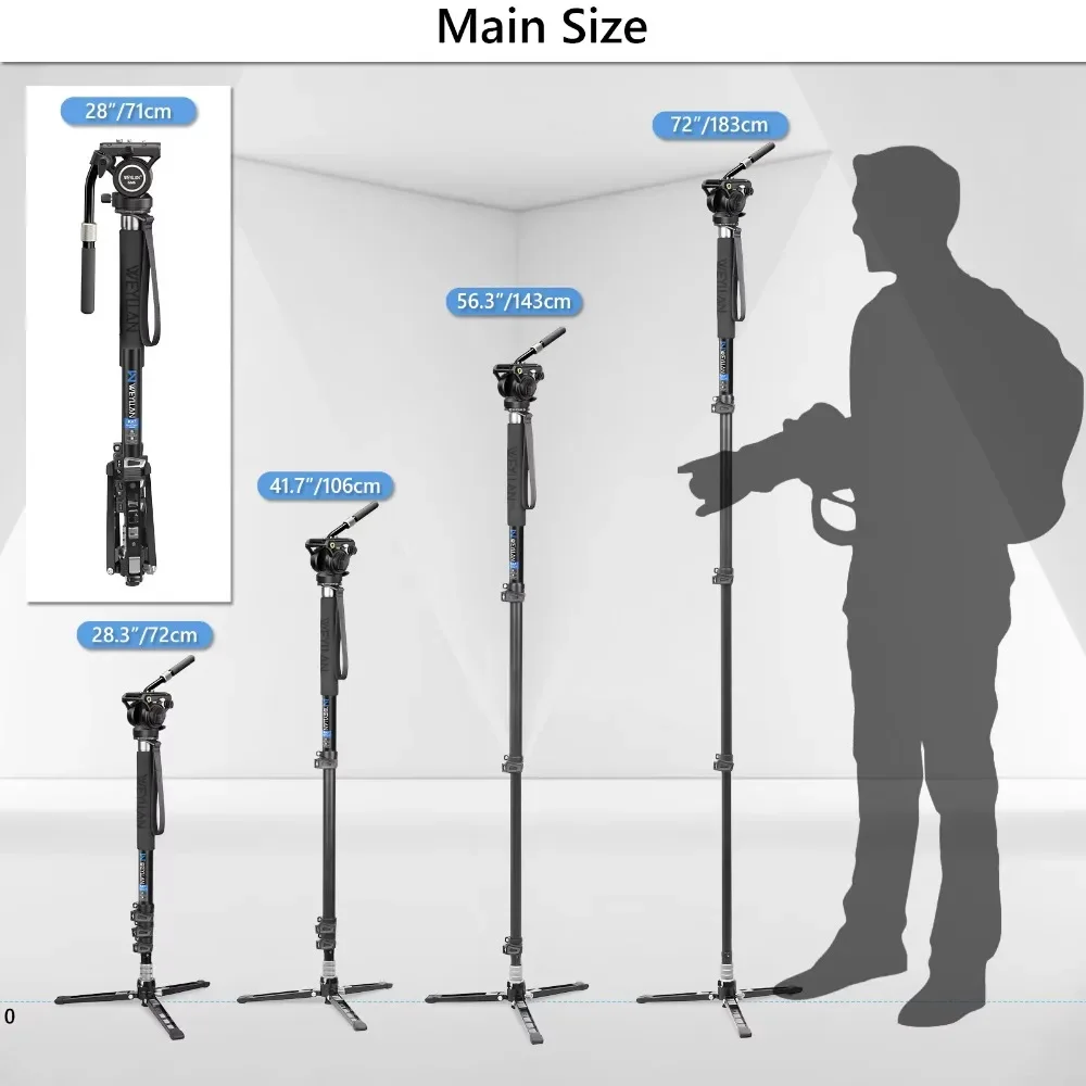 WEYLLAN Professional Video Monopod Kit Unipod with Fluid Head Travel Tripod Stand for DSLR Camera Telescopic Camcorders Phone