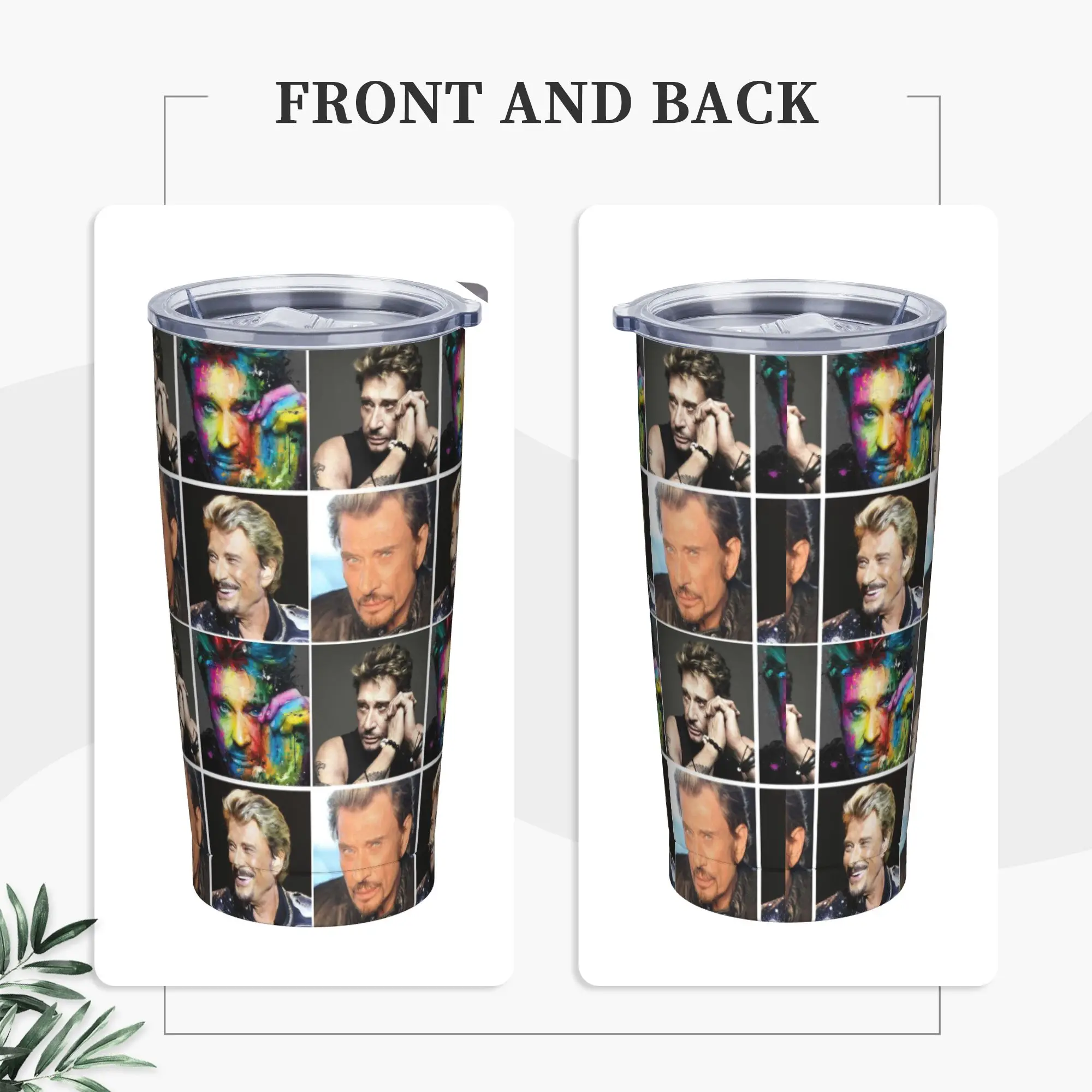 Rock Star Tumbler Vacuum Insulated Johnny Hallyday Singer Coffee Cups Vacuum Flask Double Wall Mug Water Bottle, 20oz